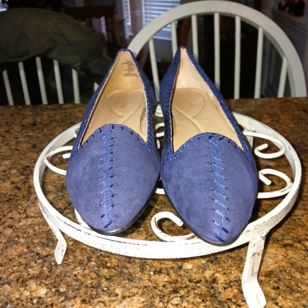 Lands End Navy Blue Suede stitched Flats Size 8B